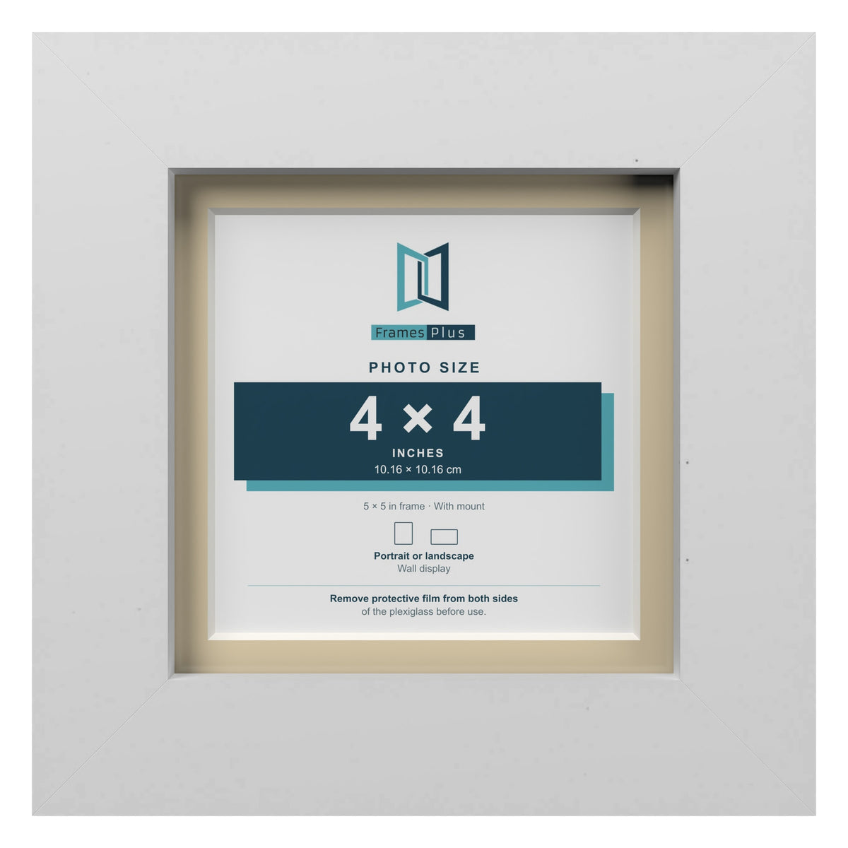 White 5 x 5 inch picture frame with an ivory mount for a 4 x 4 inch photo