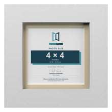 White 5 x 5 inch picture frame with an ivory mount for a 4 x 4 inch photo