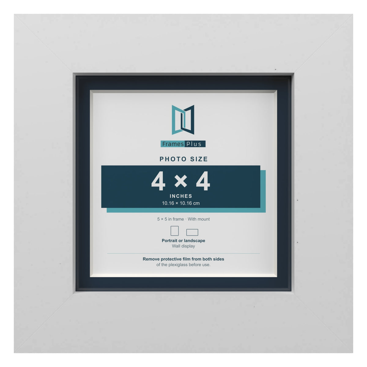 White 5 x 5 inch picture frame with a Pacific Blue mount for a 4 x 4 inch photo