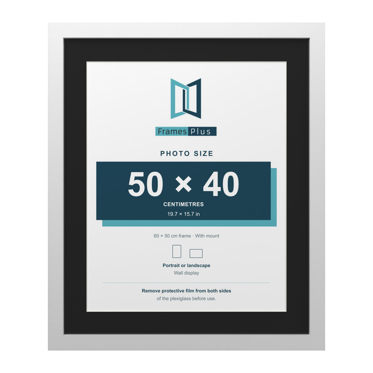 White 60 x 50 cm picture frame with a black mount for a 50 x 40 cm photo