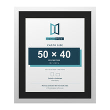 White 60 x 50 cm picture frame with a black mount for a 50 x 40 cm photo