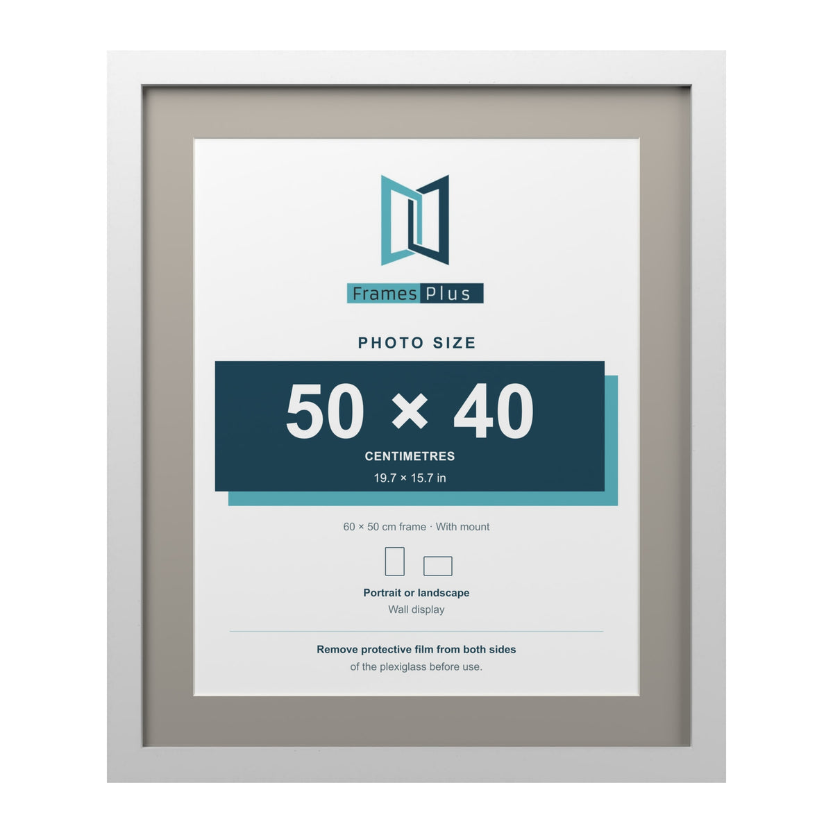 White 60 x 50 cm picture frame with a Dawn Grey mount for a 50 x 40 cm photo