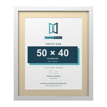 White 60 x 50 cm picture frame with an ivory mount for a 50 x 40 cm photo