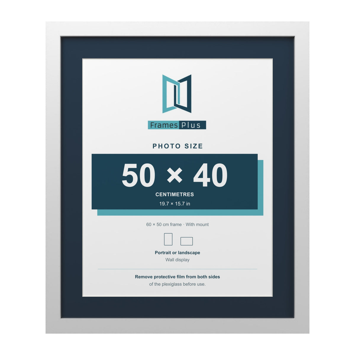 White 60 x 50 cm picture frame with a Pacific Blue mount for a 50 x 40 cm photo