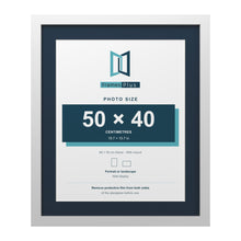 White 60 x 50 cm picture frame with a Pacific Blue mount for a 50 x 40 cm photo