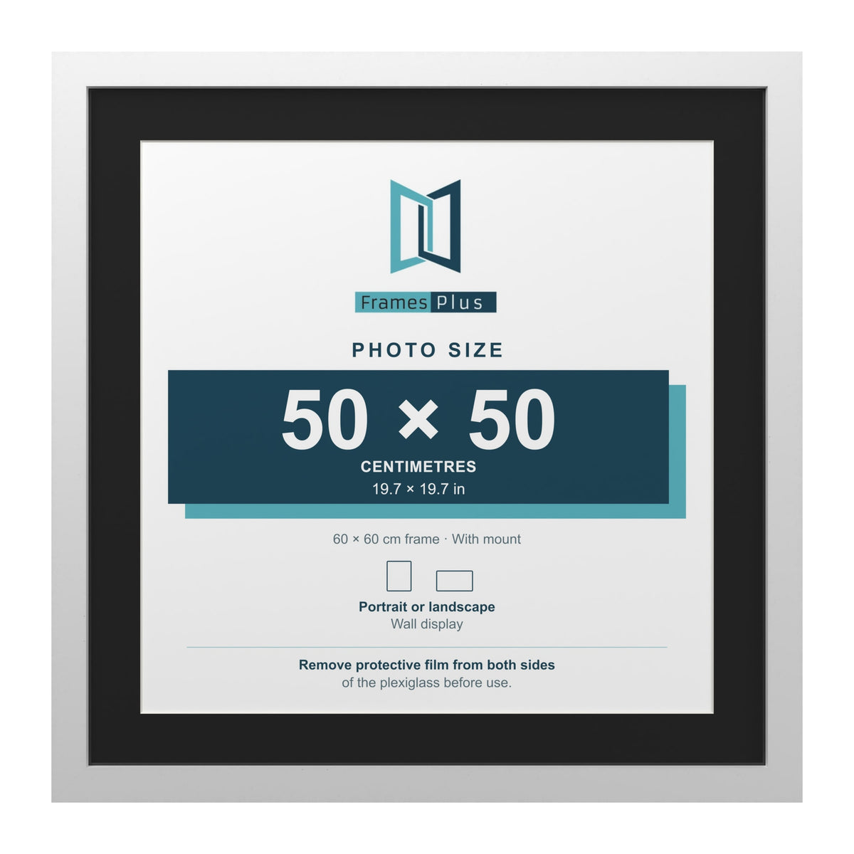 White 60 x 60 cm picture frame with a black mount for a 50 x 50 cm photo