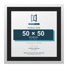 White 60 x 60 cm picture frame with a black mount for a 50 x 50 cm photo