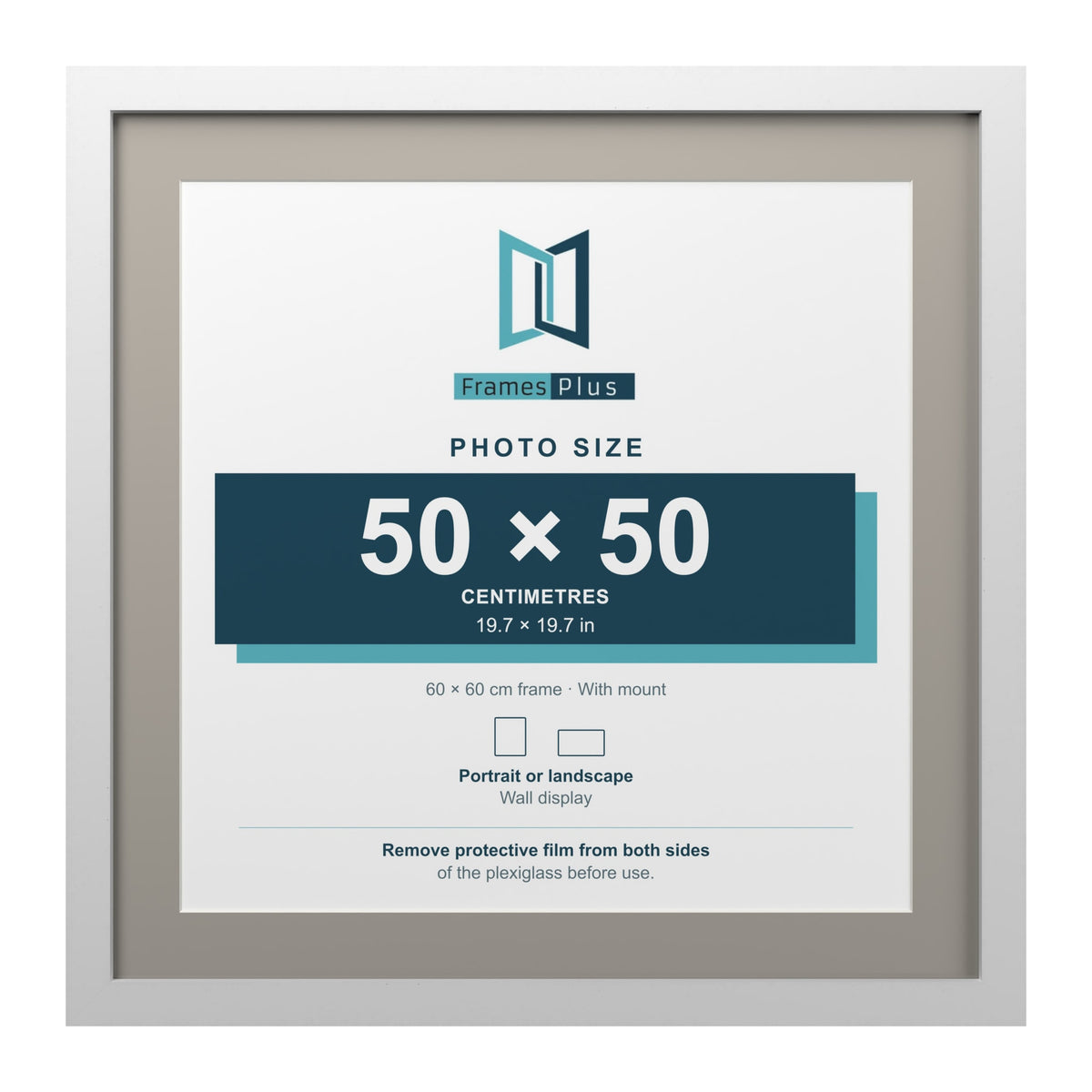 White 60 x 60 cm picture frame with a Dawn Grey mount for a 50 x 50 cm photo
