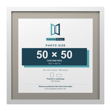 White 60 x 60 cm picture frame with a Dawn Grey mount for a 50 x 50 cm photo