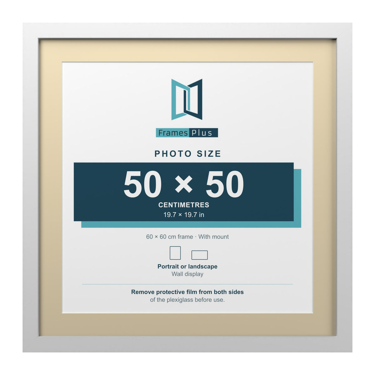 White 60 x 60 cm picture frame with an ivory mount for a 50 x 50 cm photo