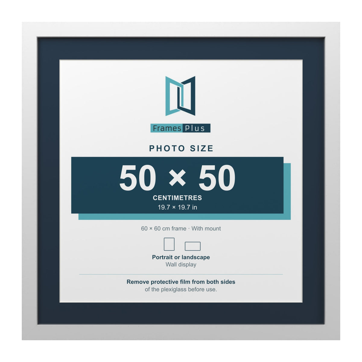 White 60 x 60 cm picture frame with a Pacific Blue mount for a 50 x 50 cm photo