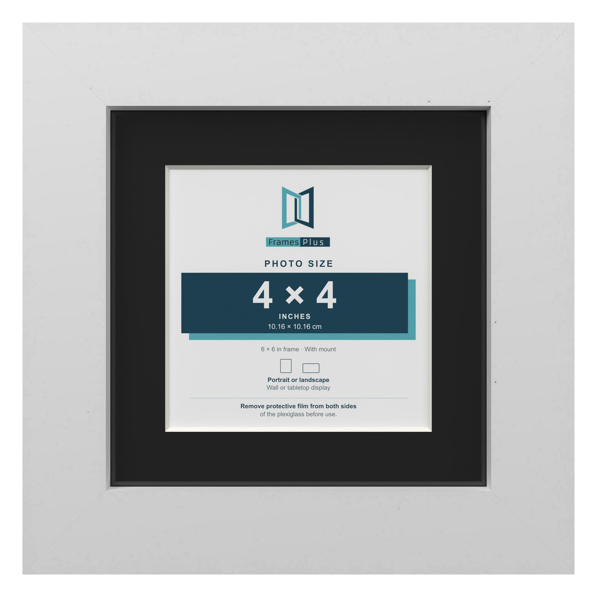 White 6 x 6 inch picture frame with a black mount for a 4 x 4 inch photo