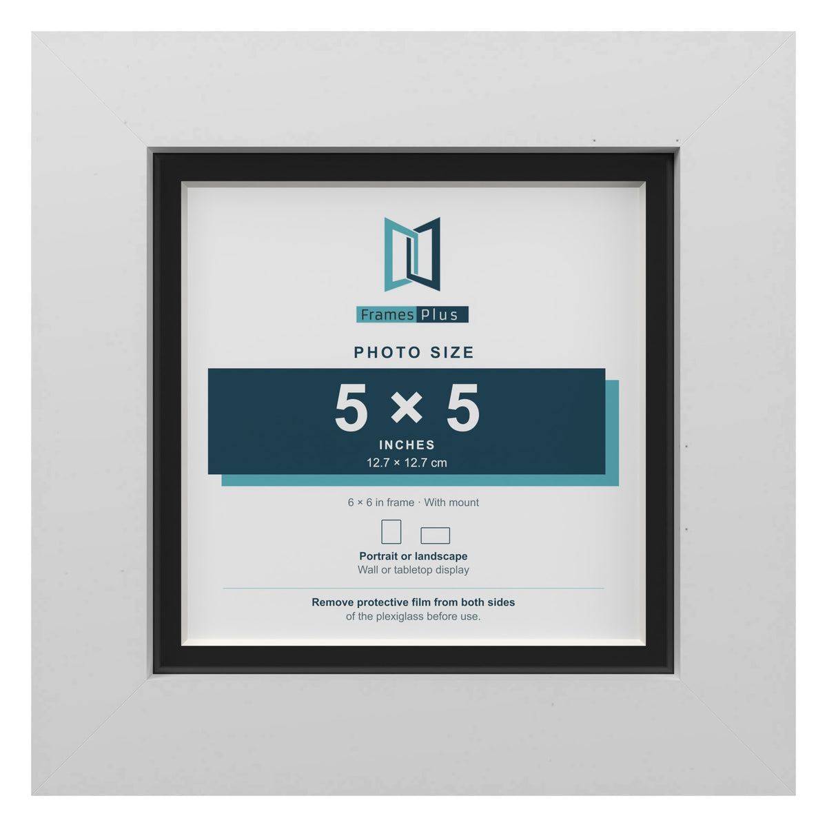 White 6 x 6 inch picture frame with a black mount for a 5 x 5 inch photo