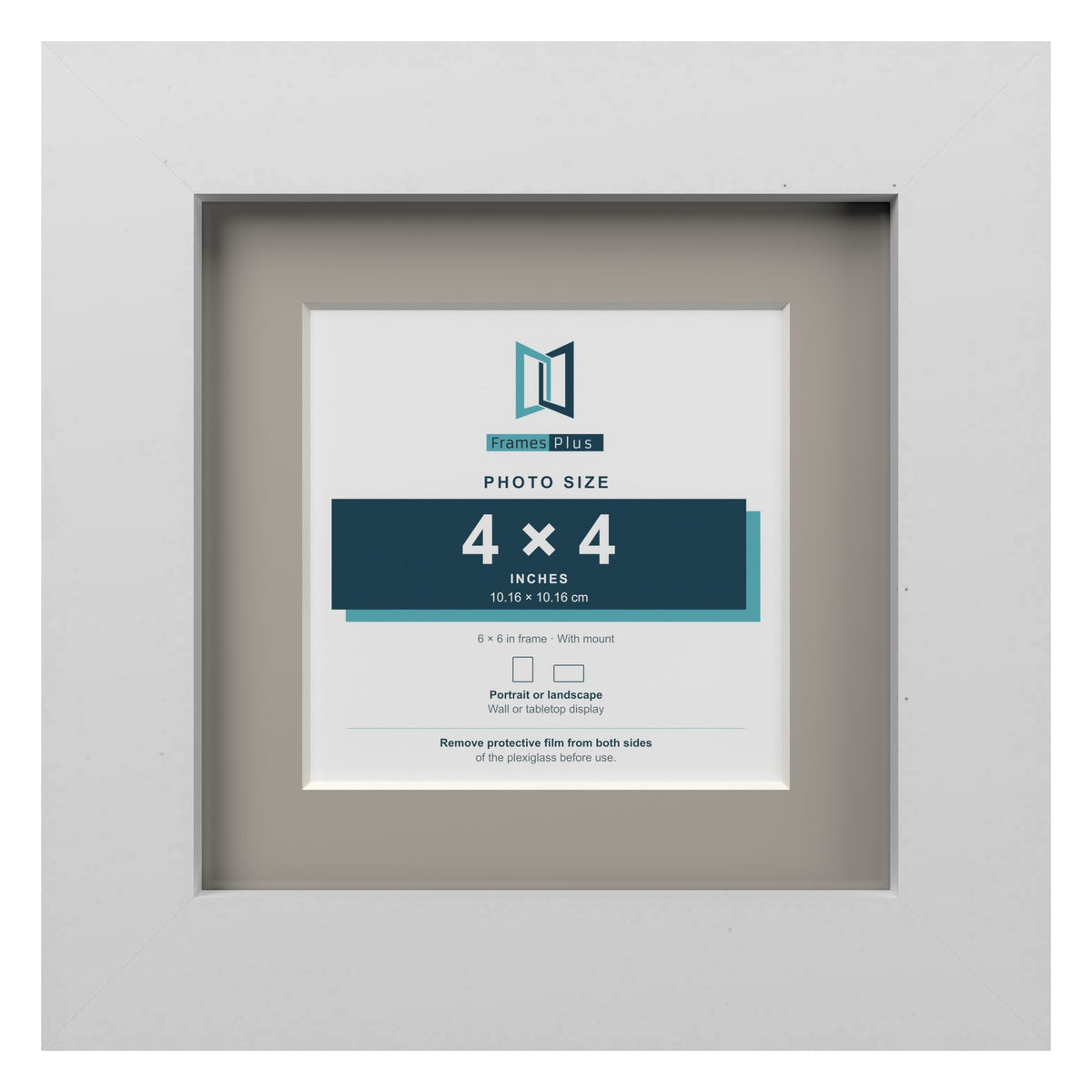 White 6 x 6 inch picture frame with a Dawn Grey mount for a 4 x 4 inch photo