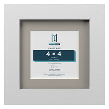 White 6 x 6 inch picture frame with a Dawn Grey mount for a 4 x 4 inch photo
