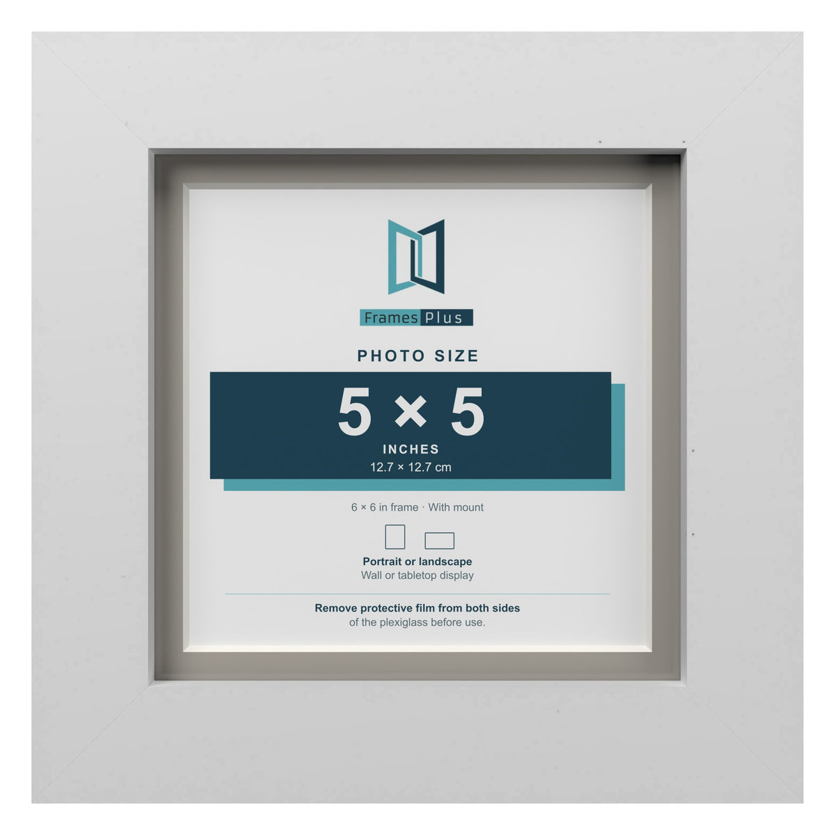 White 6 x 6 inch picture frame with a Dawn Grey mount for a 5 x 5 inch photo