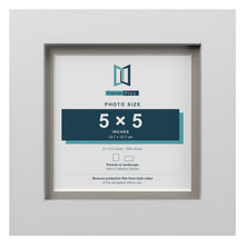 White 6 x 6 inch picture frame with a Dawn Grey mount for a 5 x 5 inch photo