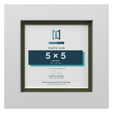 White 6 x 6 inch picture frame with a green mount for a 5 x 5 inch photo