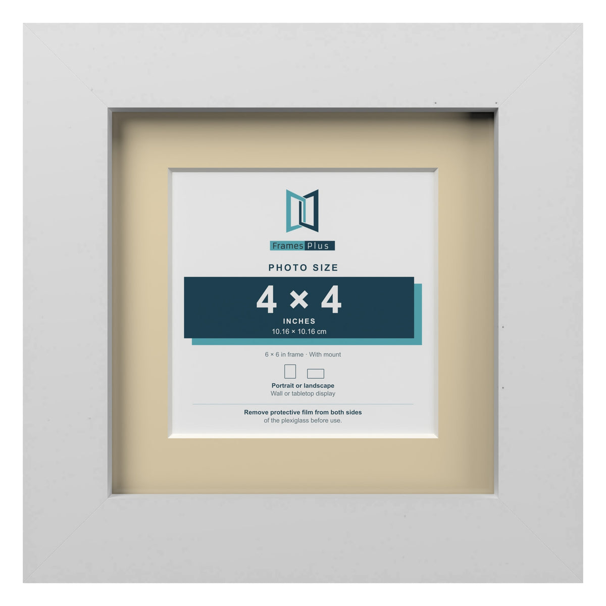 White 6 x 6 inch picture frame with an ivory mount for a 4 x 4 inch photo