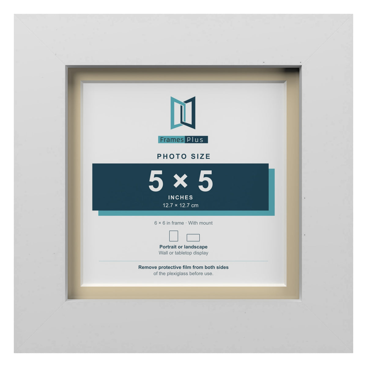 White 6 x 6 inch picture frame with an ivory mount for a 5 x 5 inch photo