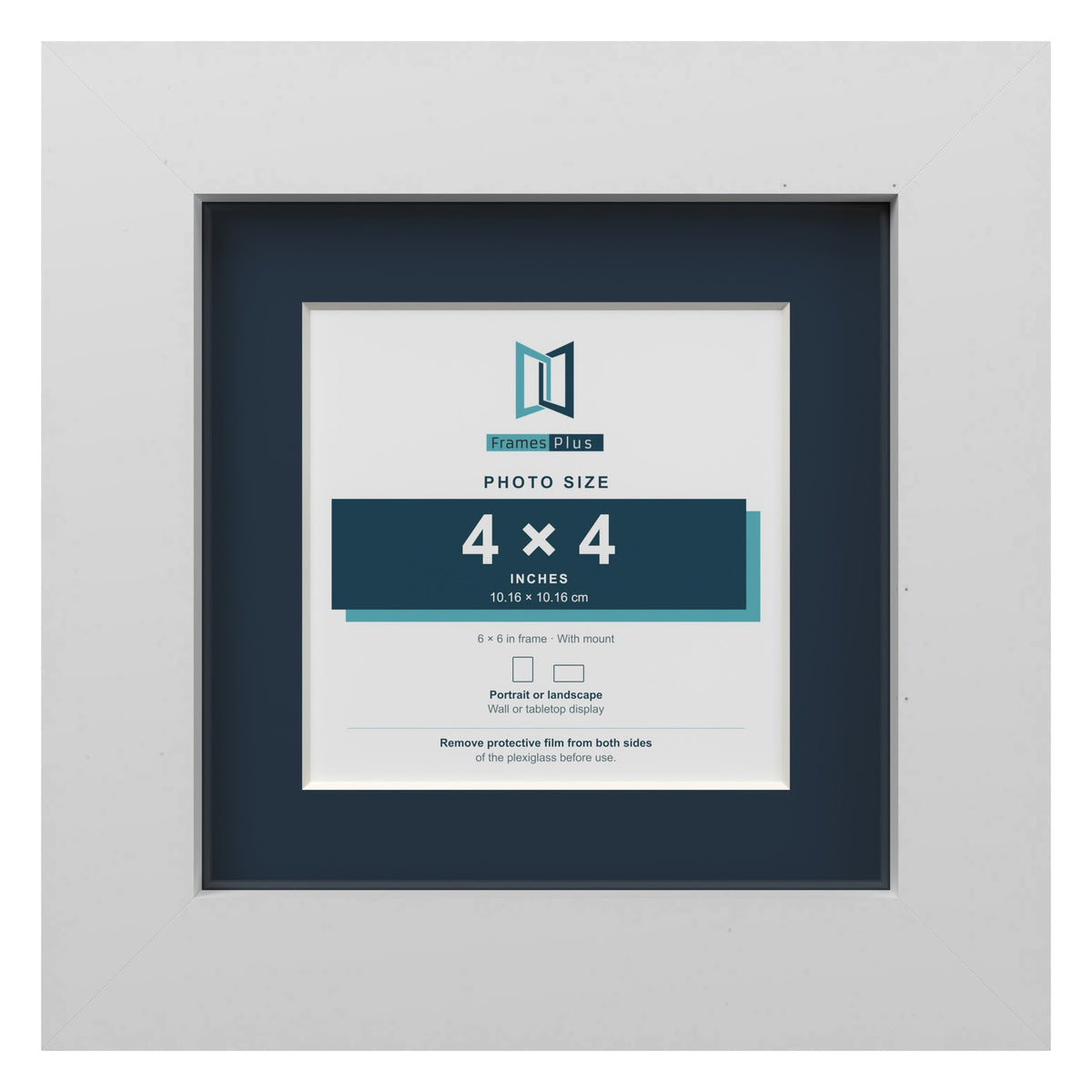 White 6 x 6 inch picture frame with a Pacific Blue mount for a 4 x 4 inch photo