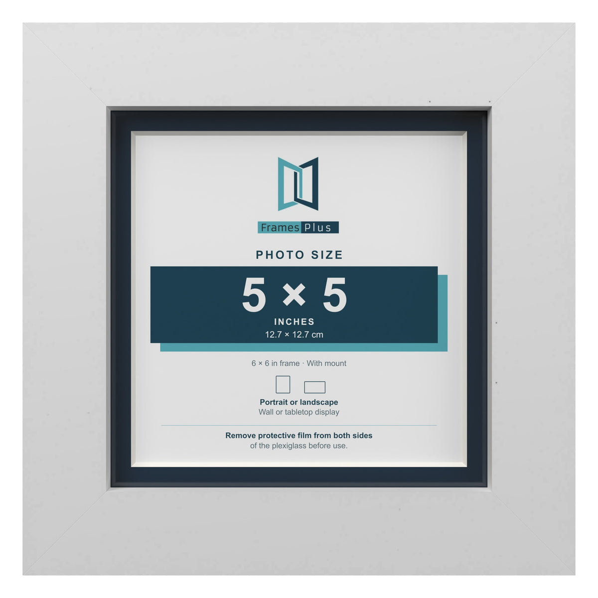 White 6 x 6 inch picture frame with a Pacific Blue mount for a 5 x 5 inch photo