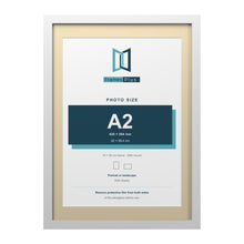 White 70 x 50 cm picture frame with an ivory mount for an A2 photo
