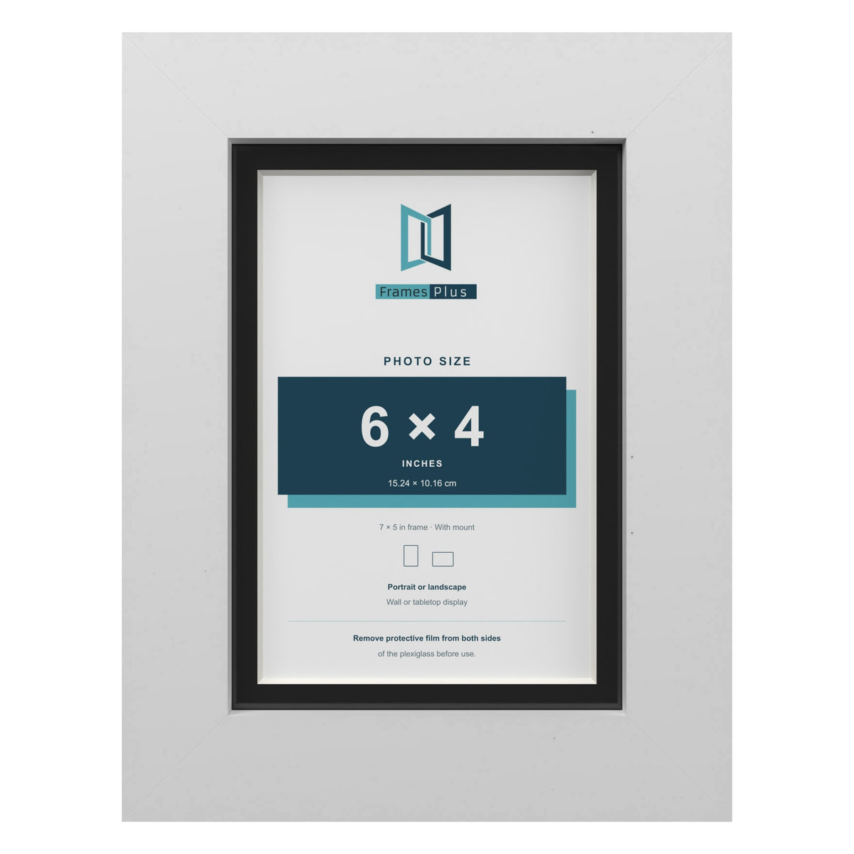 White 7 x 5 inch picture frame with a black mount for a 6 x 4 inch photo