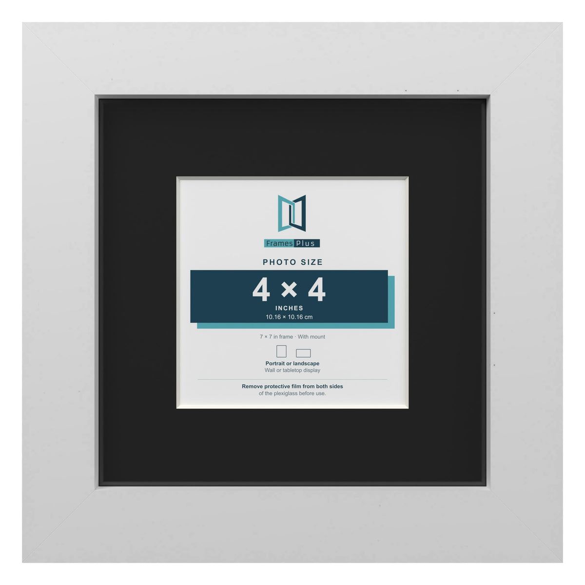 White 7 x 7 inch picture frame with a black mount for a 4 x 4 inch photo