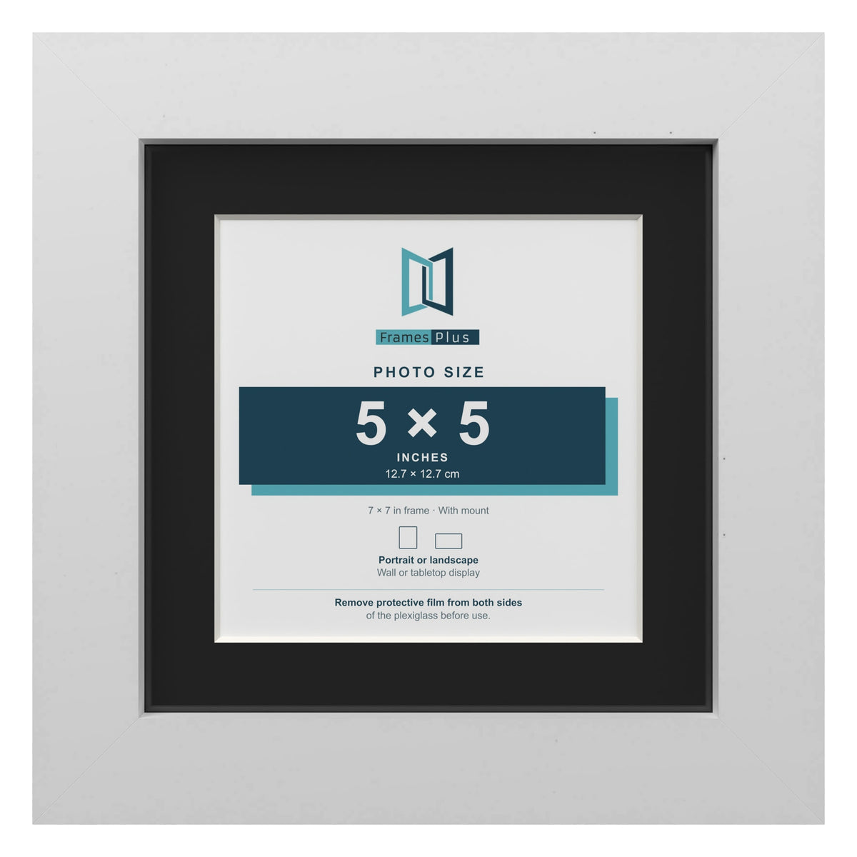 White 7 x 7 inch picture frame with a black mount for a 5 x 5 inch photo