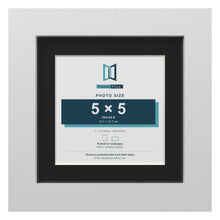White 7 x 7 inch picture frame with a black mount for a 5 x 5 inch photo