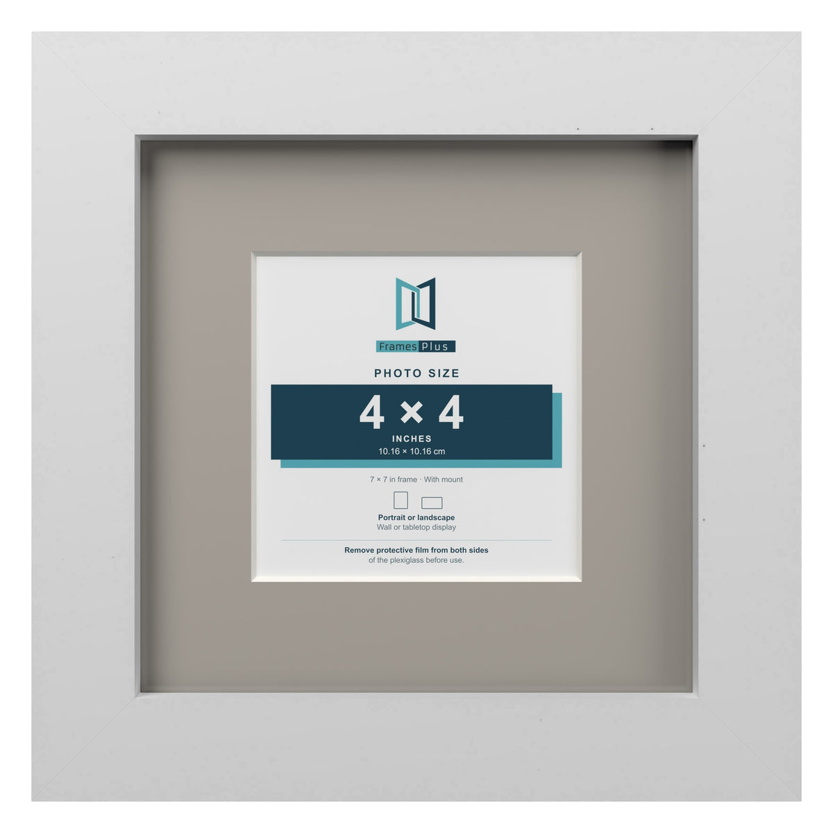 White 7 x 7 inch picture frame with a Dawn Grey mount for a 4 x 4 inch photo