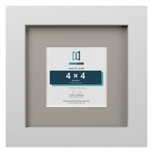 White 7 x 7 inch picture frame with a Dawn Grey mount for a 4 x 4 inch photo