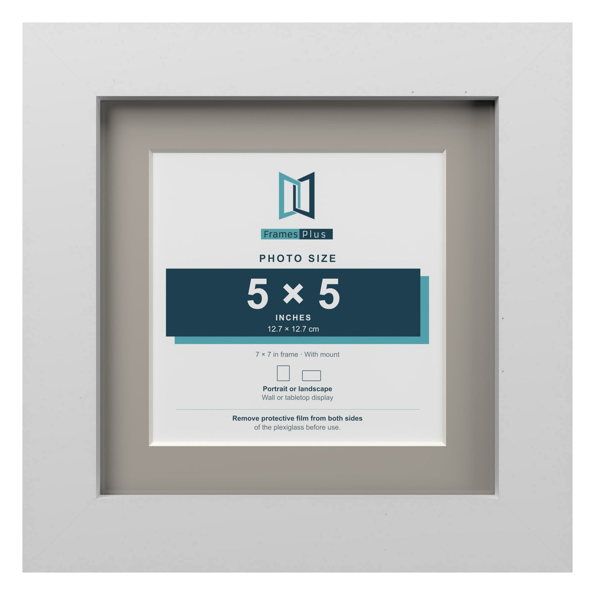 White 7 x 7 inch picture frame with a Dawn Grey mount for a 5 x 5 inch photo