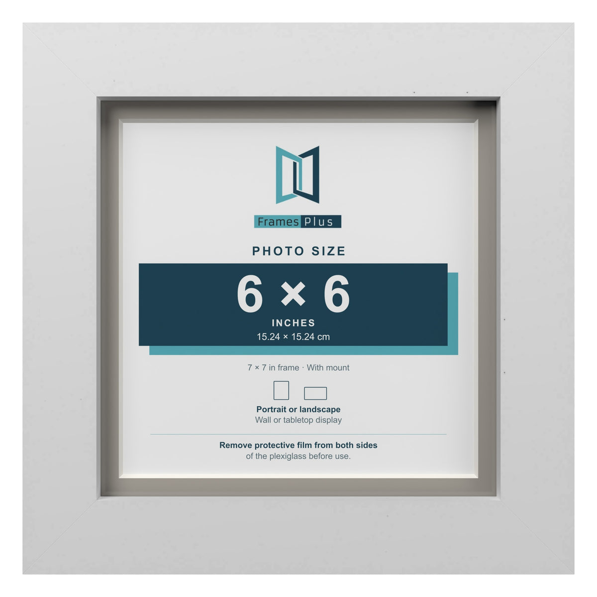 White 7 x 7 inch picture frame with a Dawn Grey mount for a 6 x 6 inch photo