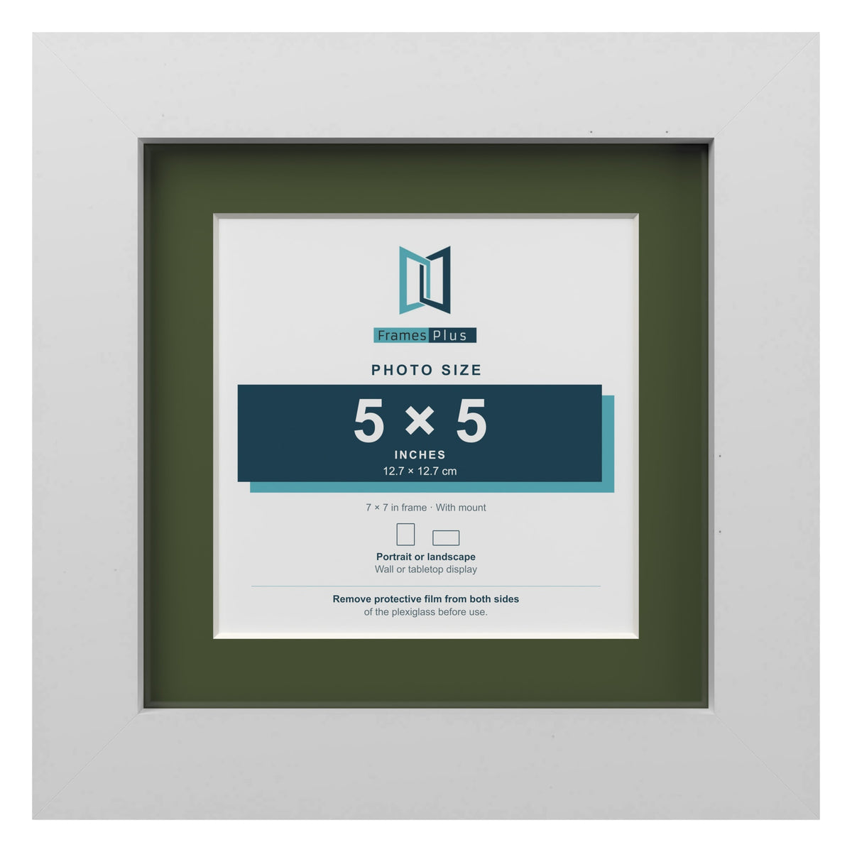 White 7 x 7 inch picture frame with a green mount for a 5 x 5 inch photo