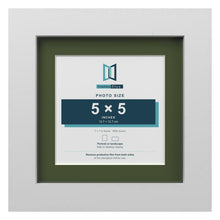 White 7 x 7 inch picture frame with a green mount for a 5 x 5 inch photo