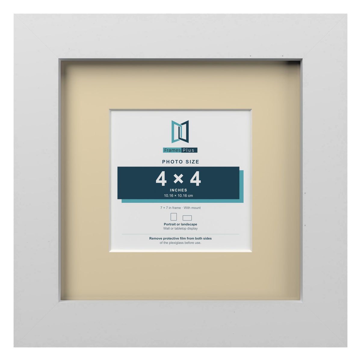 White 7 x 7 inch picture frame with an ivory mount for a 4 x 4 inch photo