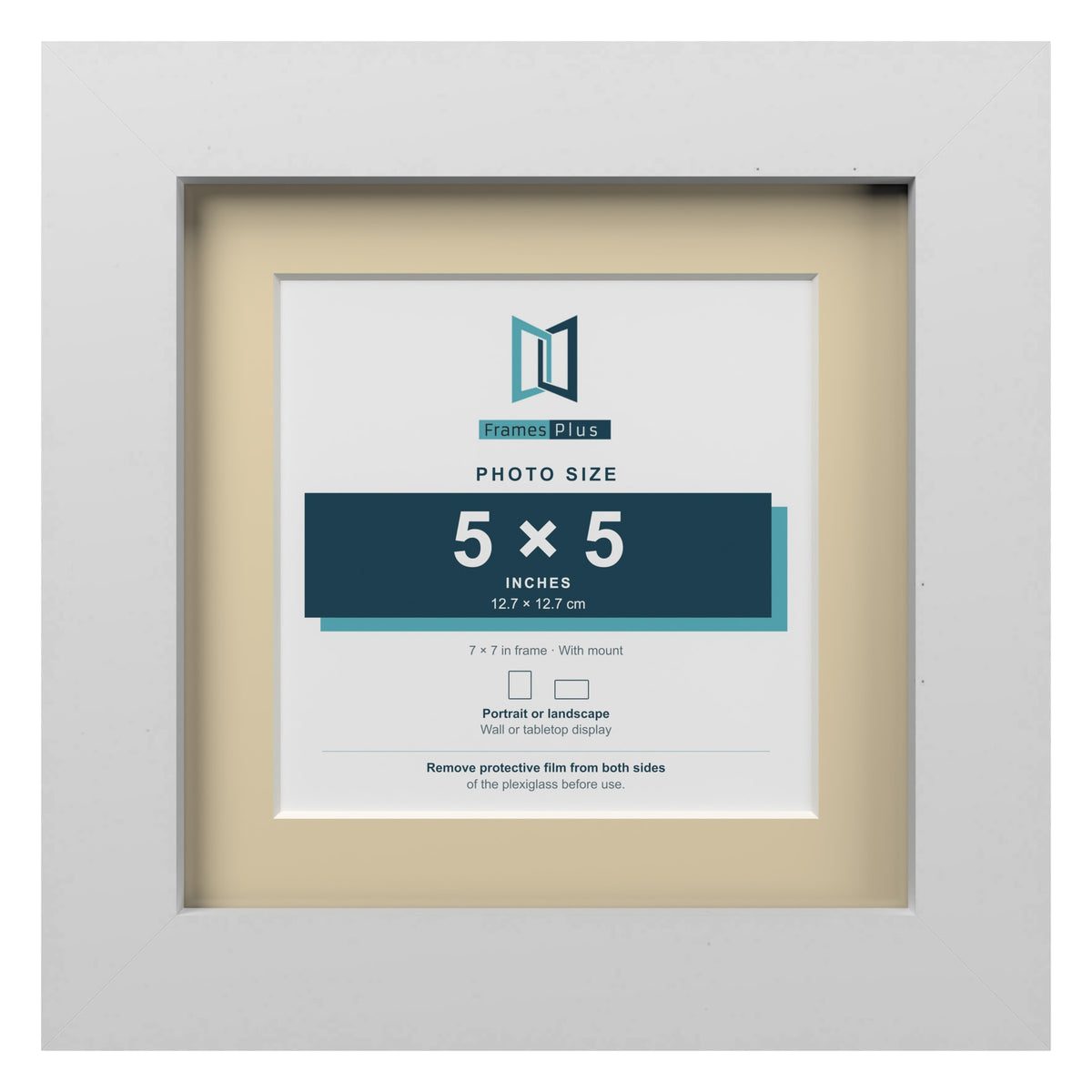 White 7 x 7 inch picture frame with an ivory mount for a 5 x 5 inch photo