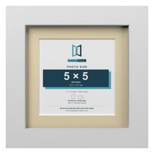 White 7 x 7 inch picture frame with an ivory mount for a 5 x 5 inch photo
