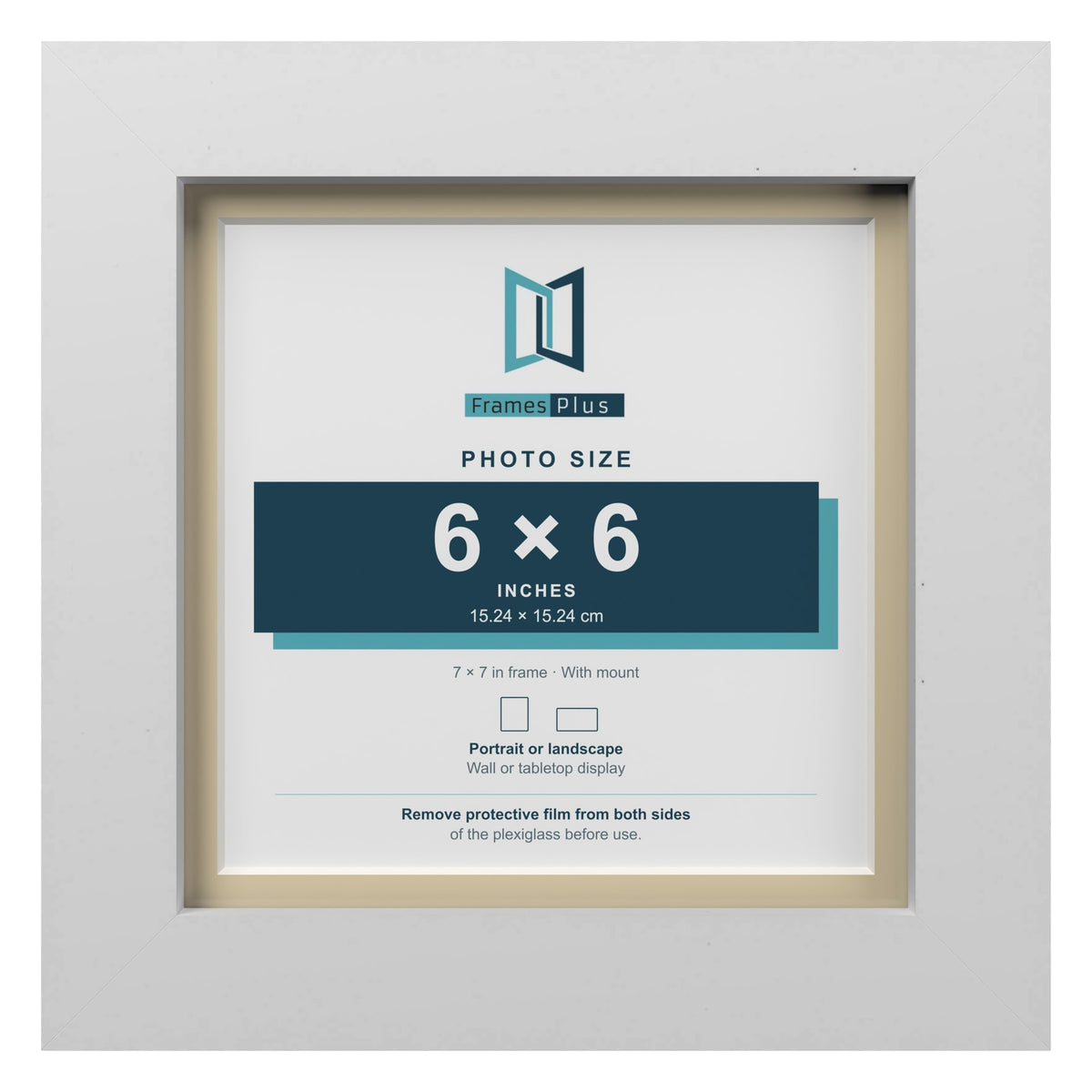 White 7 x 7 inch picture frame with an ivory mount for a 6 x 6 inch photo