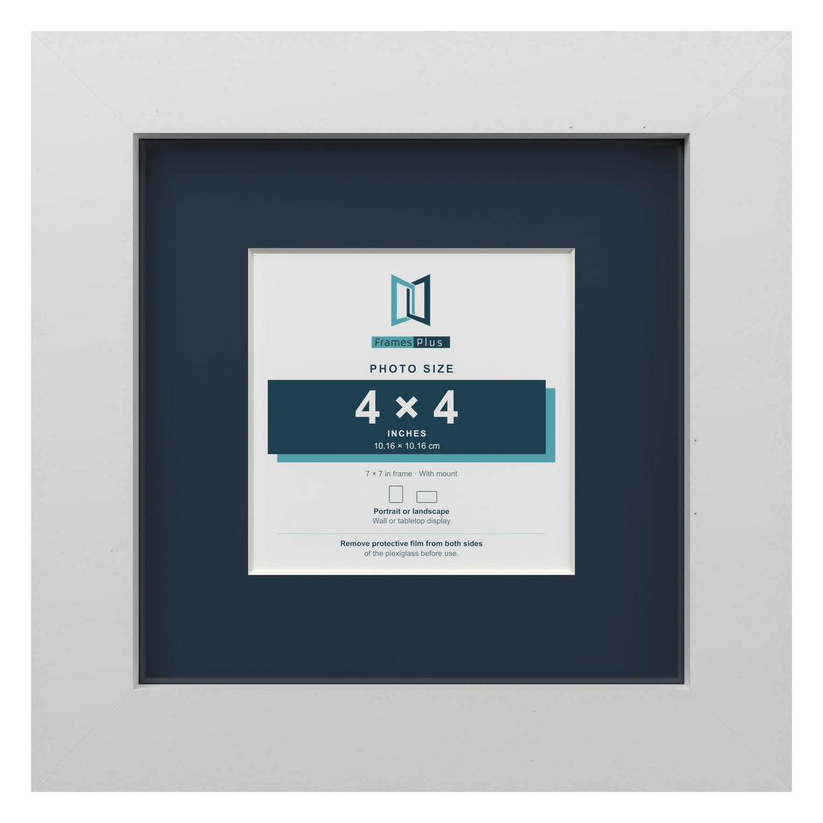 White 7 x 7 inch picture frame with a Pacific Blue mount for a 4 x 4 inch photo