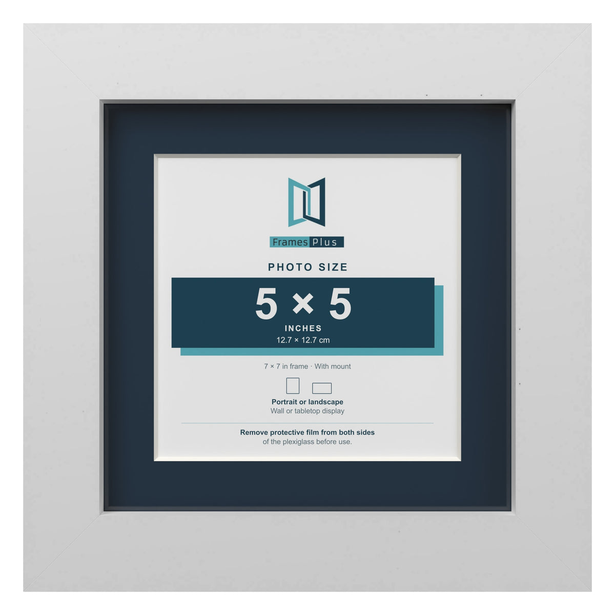 White 7 x 7 inch picture frame with a Pacific Blue mount for a 5 x 5 inch photo