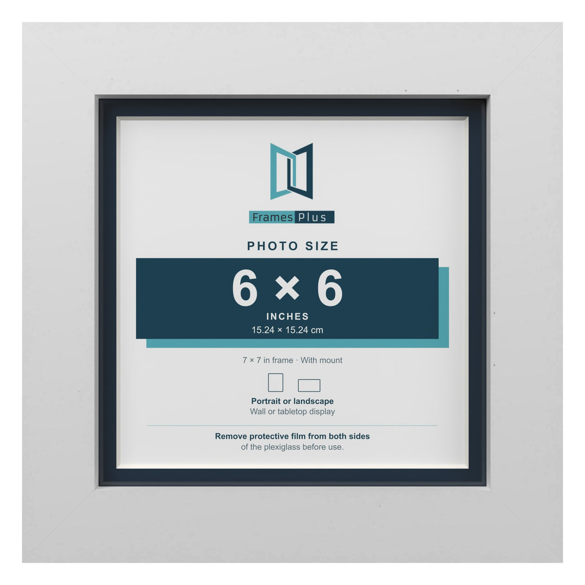 White 7 x 7 inch picture frame with a Pacific Blue mount for a 6 x 6 inch photo
