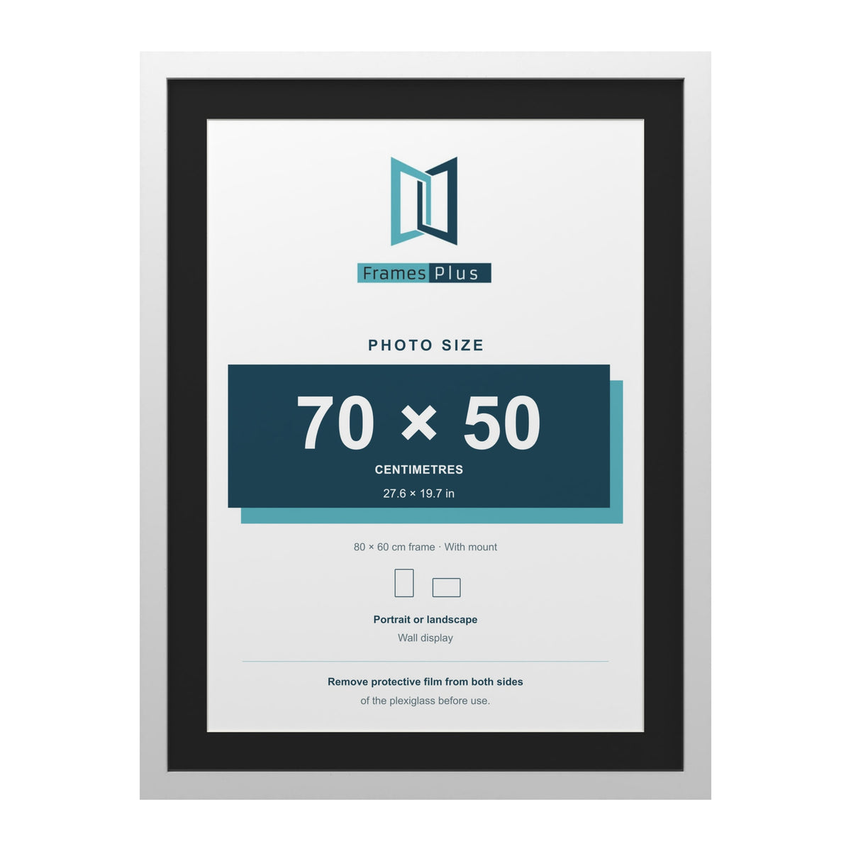 White 80 x 60 cm picture frame with a black mount for a 70 x 50 cm photo