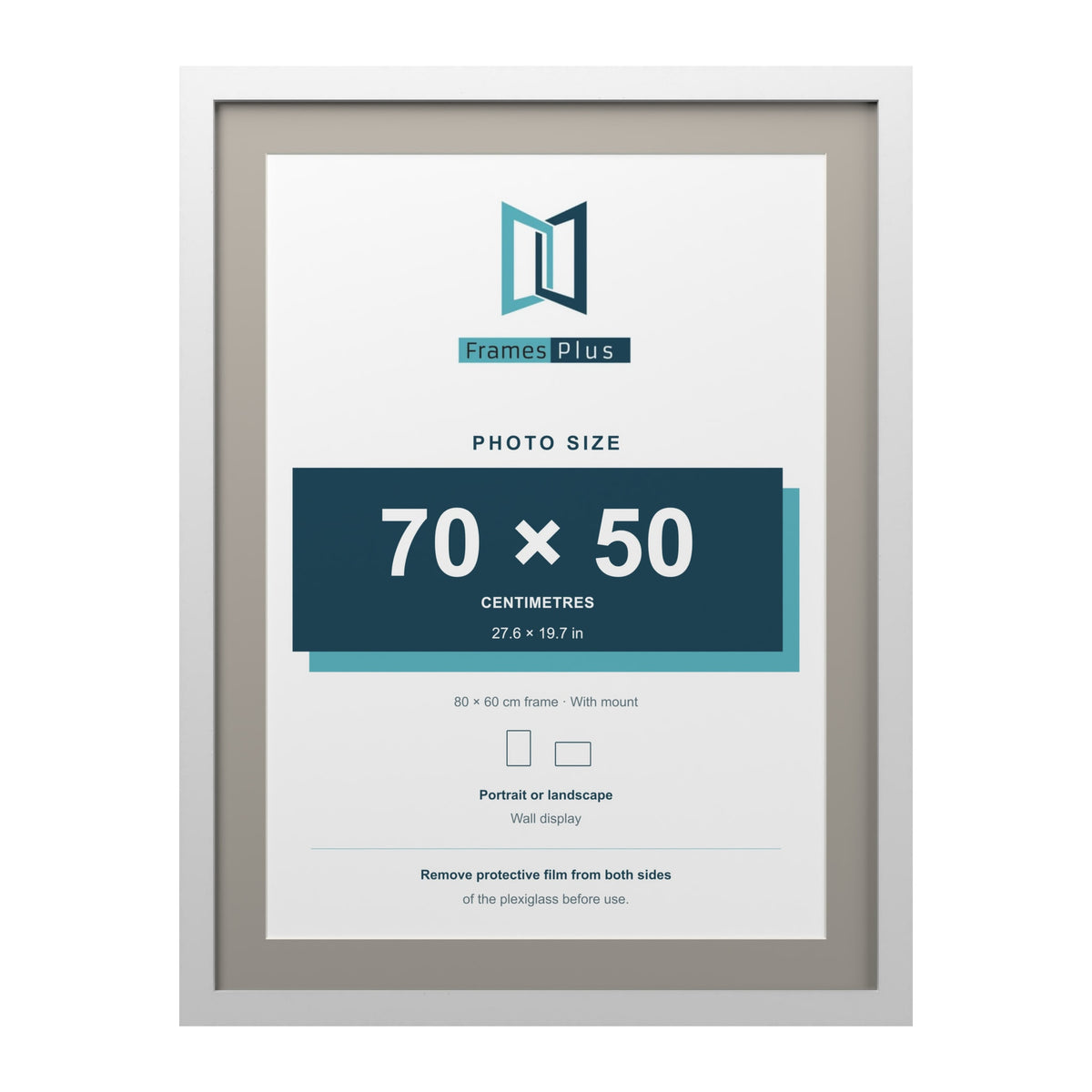 White 80 x 60 cm picture frame with a Dawn Grey mount for a 70 x 50 cm photo