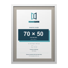 White 80 x 60 cm picture frame with a Dawn Grey mount for a 70 x 50 cm photo