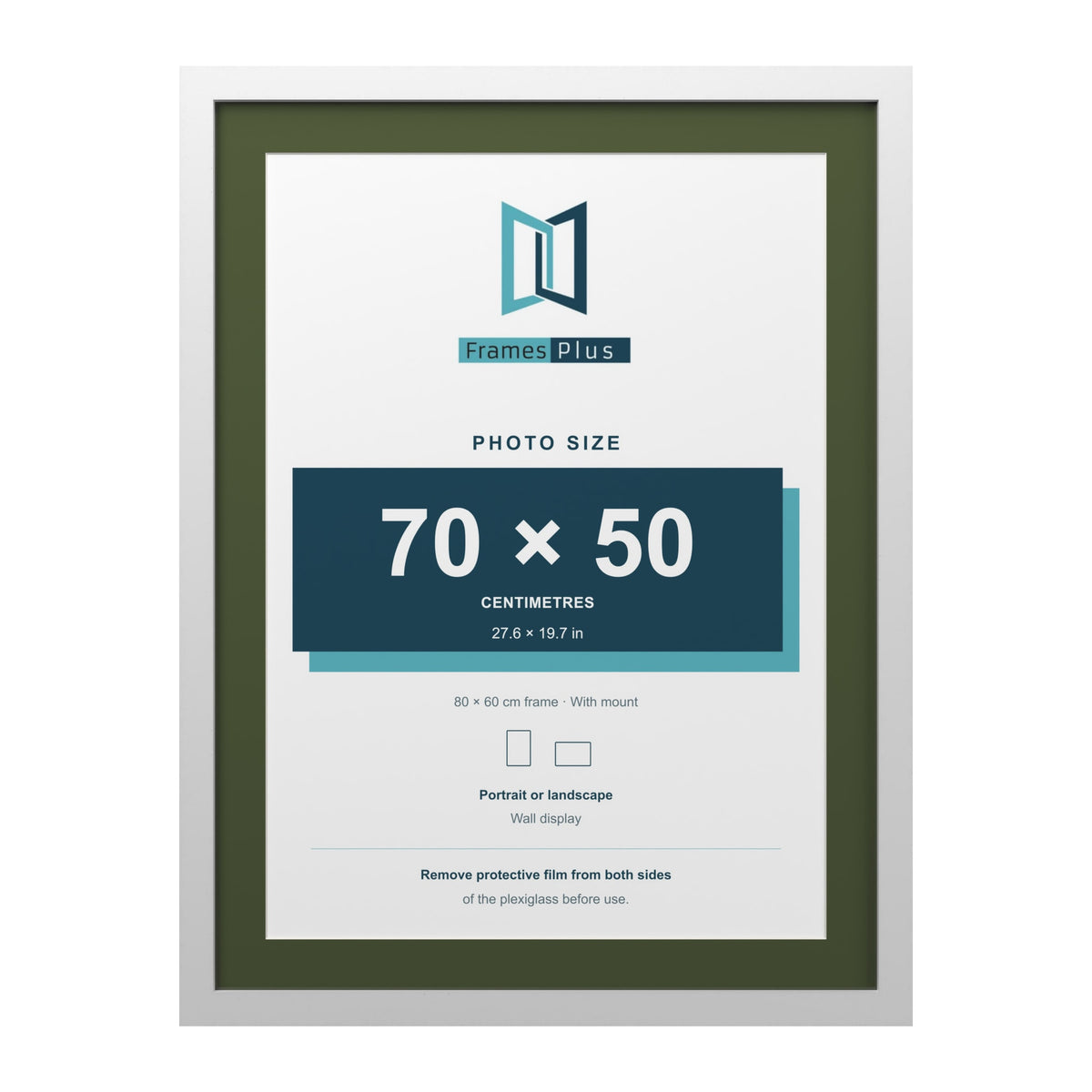 White 80 x 60 cm picture frame with a green mount for a 70 x 50 cm photo