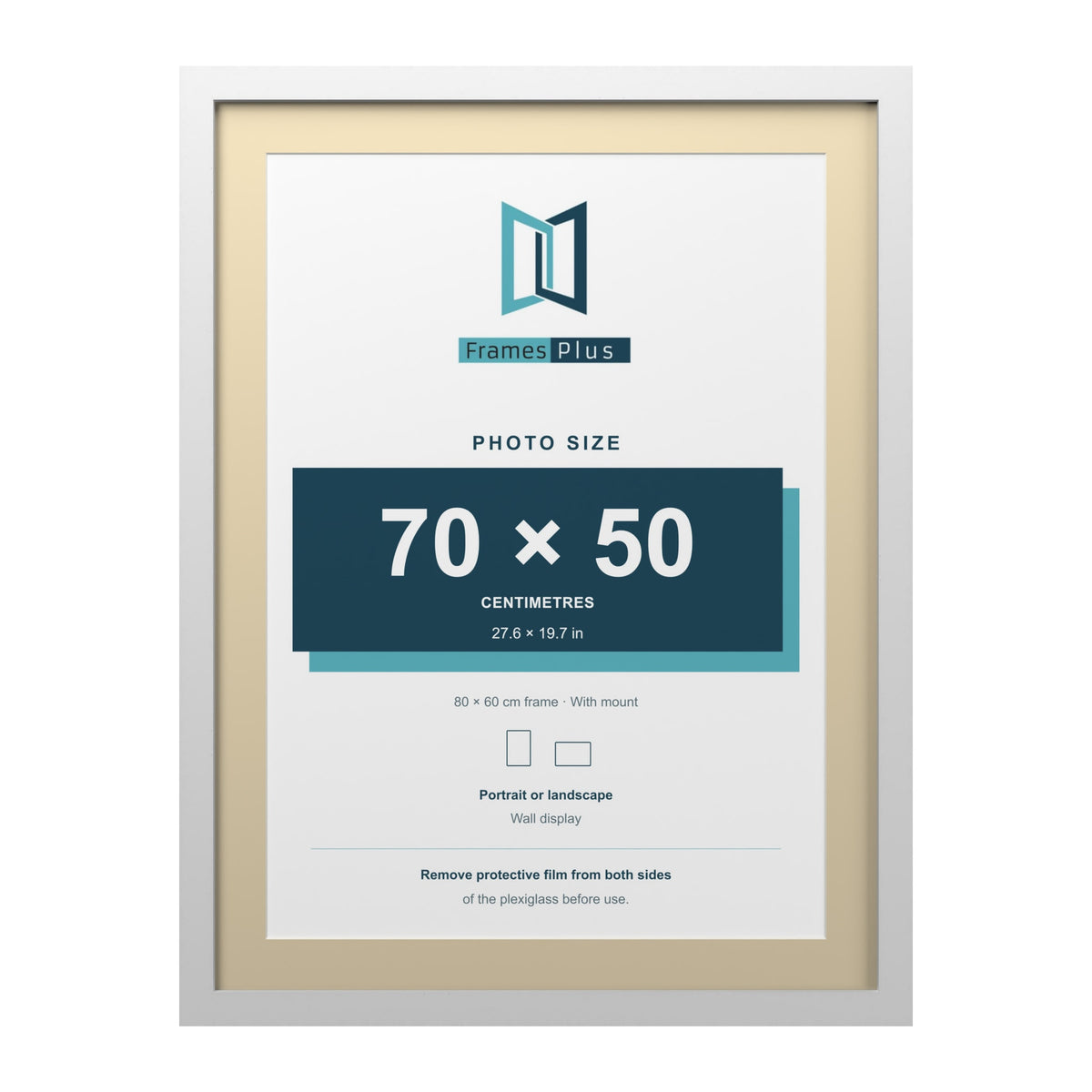 White 80 x 60 cm picture frame with an ivory mount for a 70 x 50 cm photo