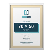 White 80 x 60 cm picture frame with an ivory mount for a 70 x 50 cm photo